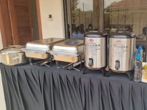Kims Kitchen equipment staging and beverage station setup