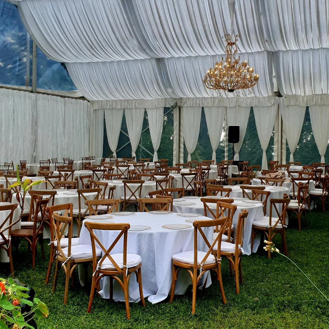 Marquee Pavilion with Crystal Chandelier and Ceiling Draping