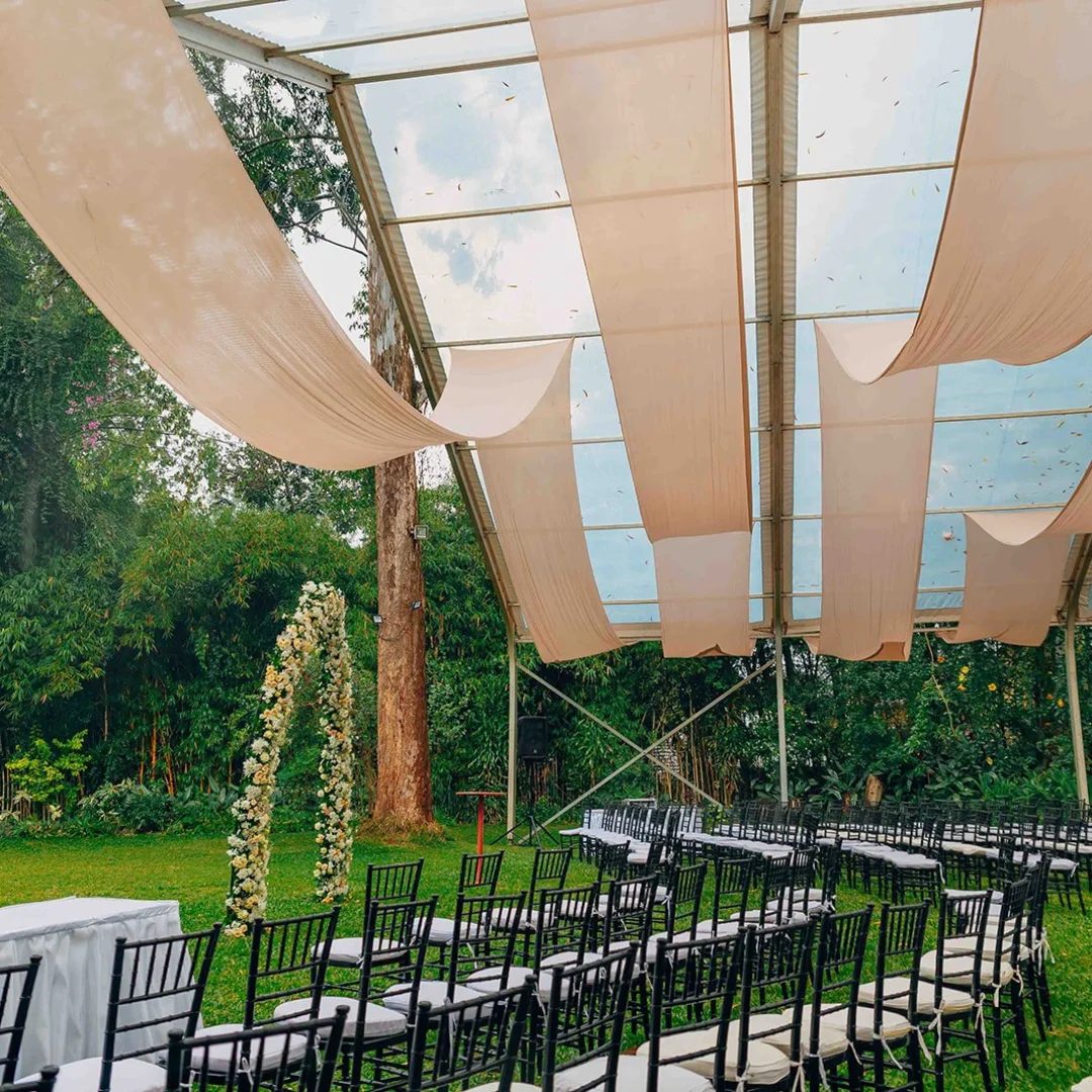 Clear-Roof Pavilion with Draped Ceiling Canopies